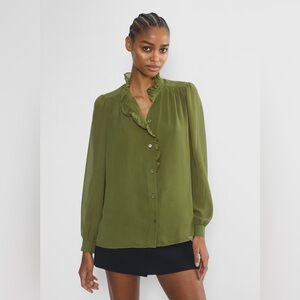 Aritzia Wilfred Valentina Olive Chiffon Formal Evening mockneck New Blouse Sz L